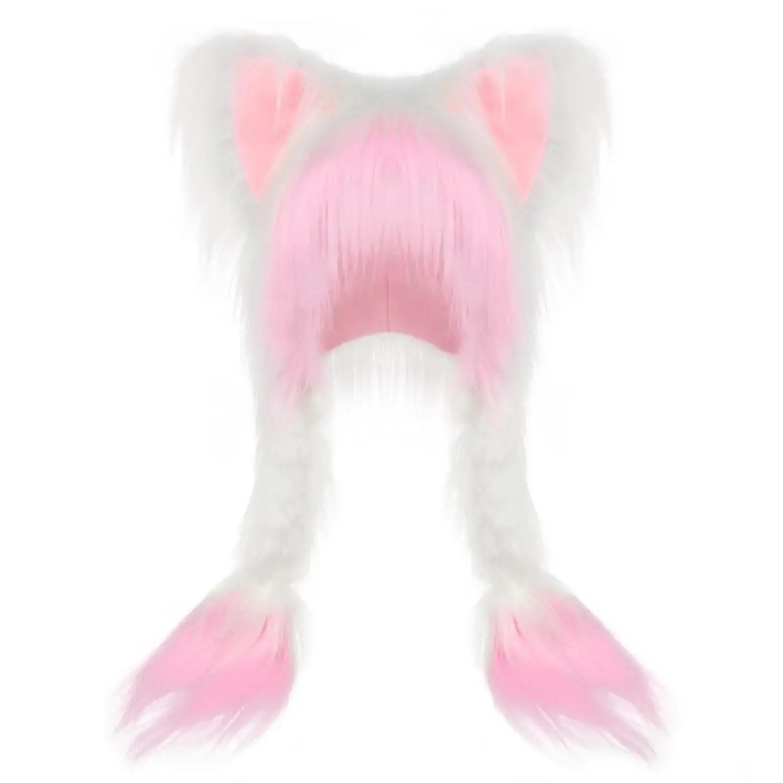 2026 Valentine's Day Comfortable Soft Plush Animal Ear Hat with Braids - Party Supplies, Funny Bunny Bonnet, Cosplay Winter Party Accessory (White, Pink),back to school,back to school haul