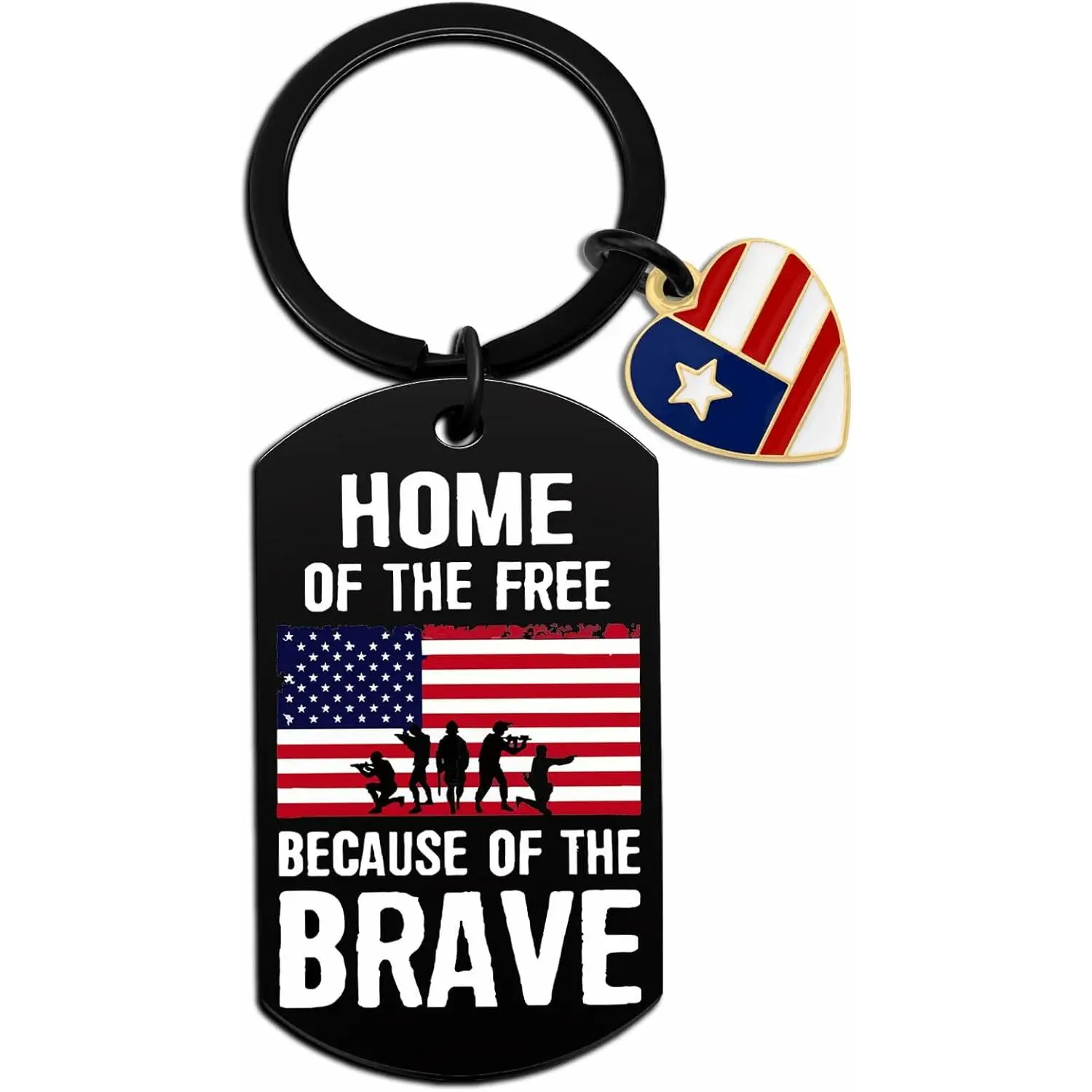Patriotic Keychain American Flag Pendant Home of The Free Because of The Brave Gifts Stainless Steel Ornament for Keys Backpacks Independence Day