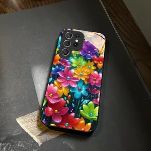 Colorful Crystal Flower Tempered Glass Mobile Phone Case - Trendy Phone Accessory for Samsung S26, S25, S24, S23, S22 Pro, S21, S20 FE, Plus, Ultra, Pro, A56, A55, A54, A53, A52, A51, A36, A35, A34, A32, A26, A25, A24, A23, A16, A15, A14, A06, A05, A03s,