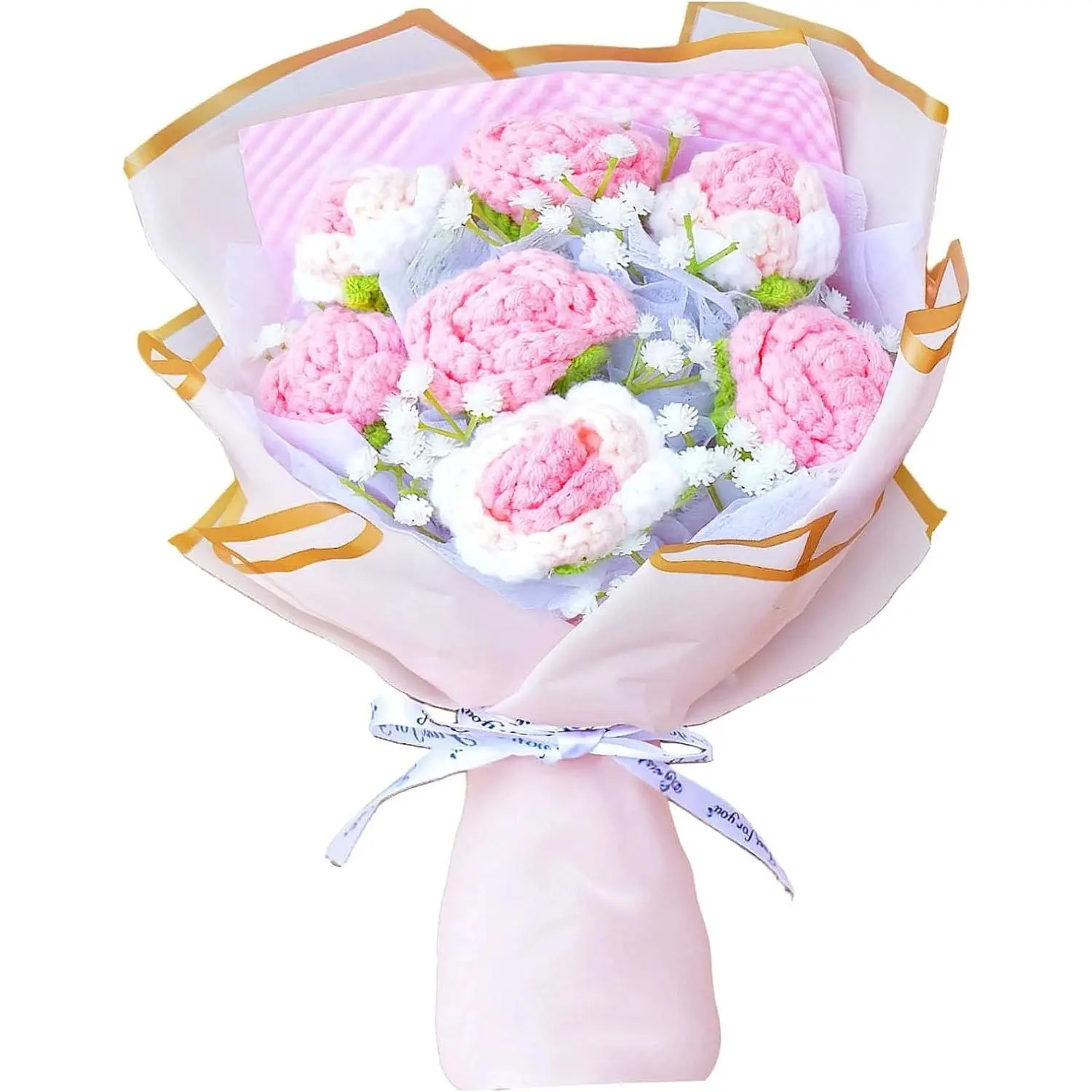 7 count Crochet Roses Bouquet , Knitted  Bouquet, Preserved Rose , Artificial Flower  for Wife Girlfriend   Office Decor(-Rose)