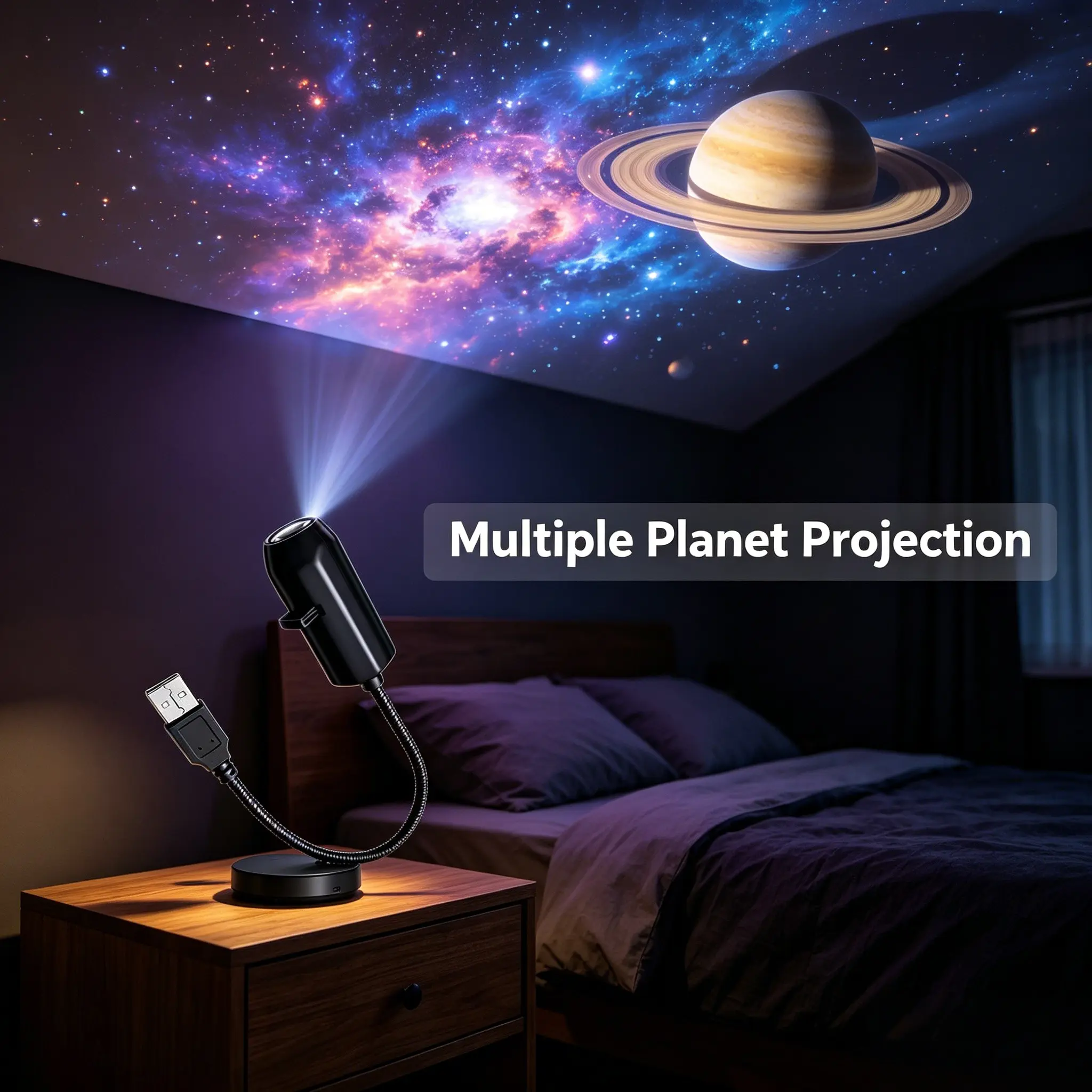 USB Rotating Star Projector Light, RGB Atmosphere Night Lamp, Led Star Lights for Bedroom, Party, Car Decor