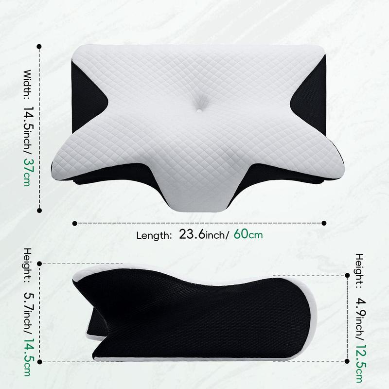 Orthopedic Memory Foam Neck Pillow, 1 Count Breathable Design Neck Pillow, Comfortable & Supportive Neck Pillow, Sleep Pillow for Side & Back Sleepers