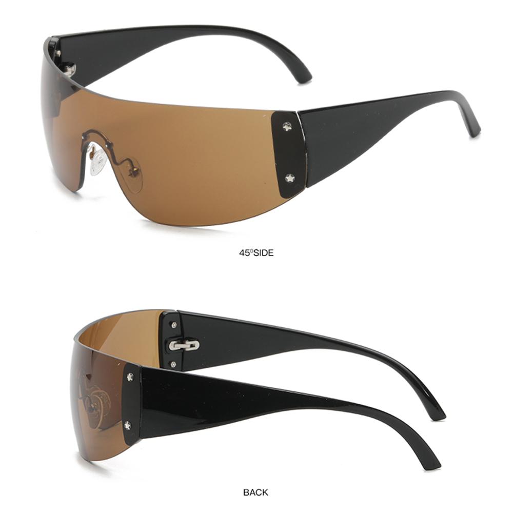 1pc Trendy Rimless Star Y2K Sunglasses for Women Men Punk One Piece Goggles Oversized Wrap Around Shades 2000's Eyewear UV400