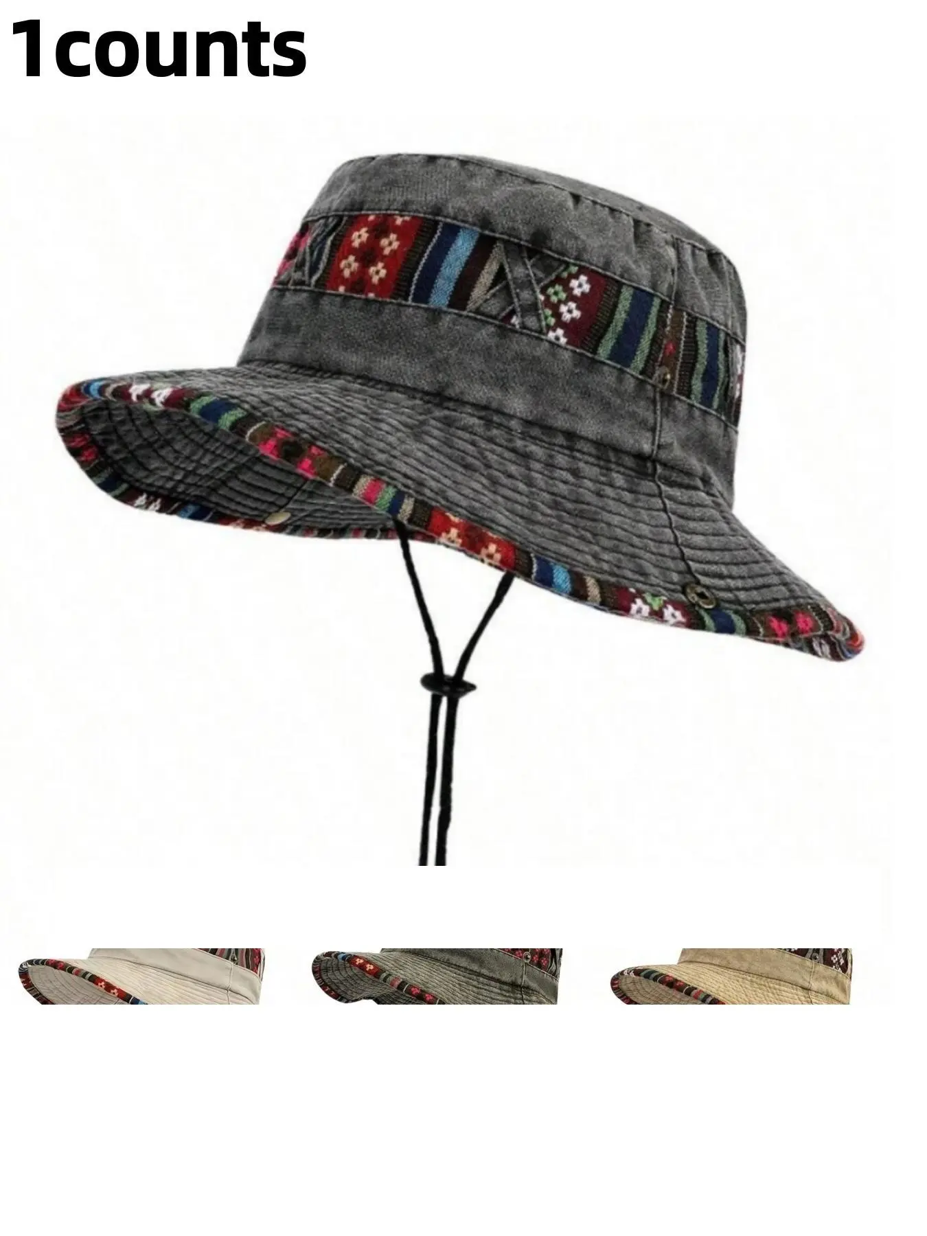 Boho Style Ethnic Pattern Wide Brim Hat, Casual Outdoor Sun Bucket Hat for Men & Women, Fashion Accessories for Daily Wear