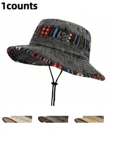 Boho Style Ethnic Pattern Wide Brim Hat, Casual Outdoor Sun Bucket Hat for Men & Women, Fashion Accessories for Daily Wear