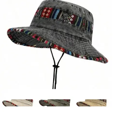 Boho Style Ethnic Pattern Wide Brim Adjustable Bucket Hat, Casual Outdoor for Men & Women, Fashion Accessories for Daily Wear