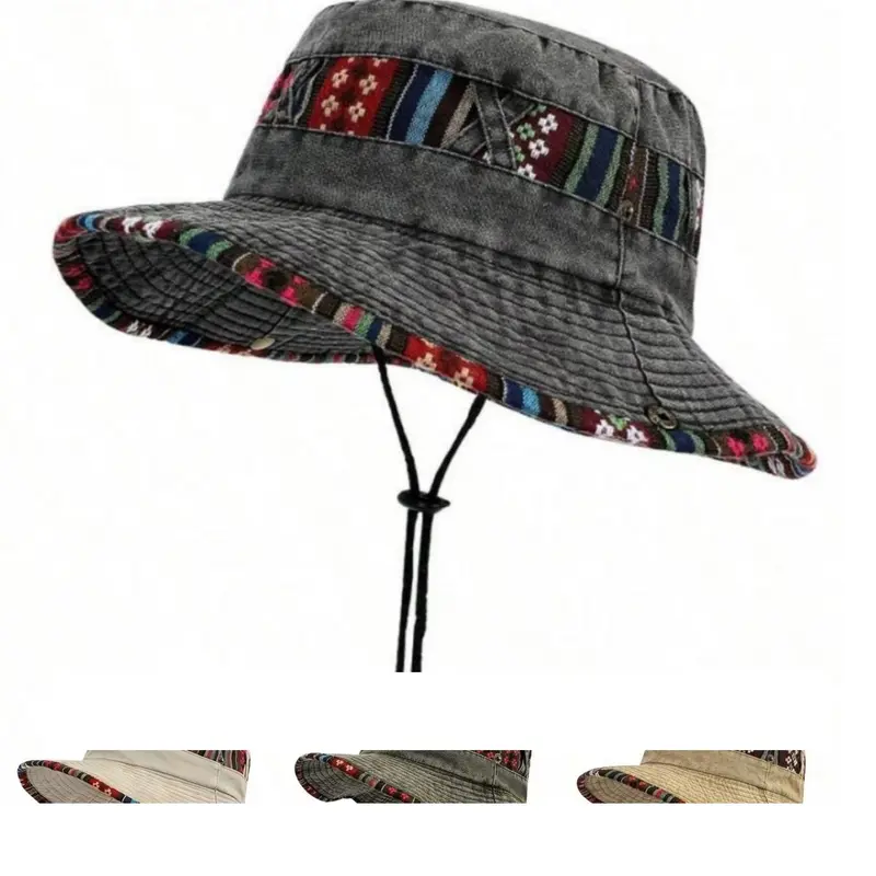 Boho Style Ethnic Pattern Wide Brim Adjustable Bucket Hat, Casual Outdoor for Men & Women, Fashion Accessories for Daily Wear