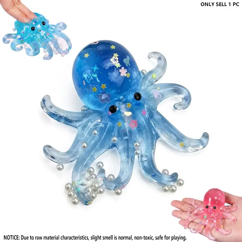 Glitter Octopus  Squishy Sugar Stress Balls for Kids and Adults, Cute Animals Squeeze Fidget Toys, Soft Sensory Squishies, Squishy Octopus Sugar Ball Sensory Toys for Girls and Boys, Easter Basket Stuffer