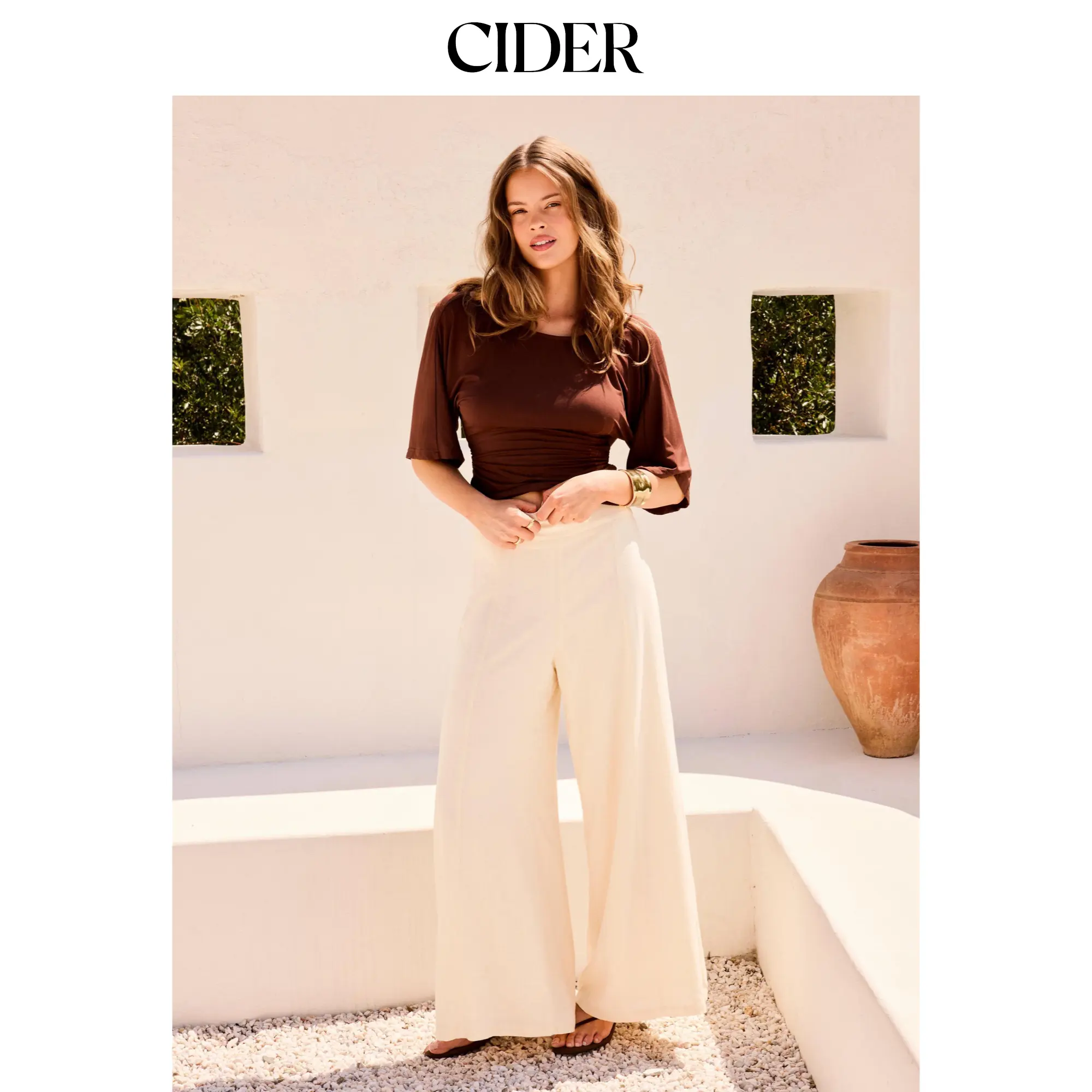 Cider Linen-blend Mid Rise Wide Leg Trousers