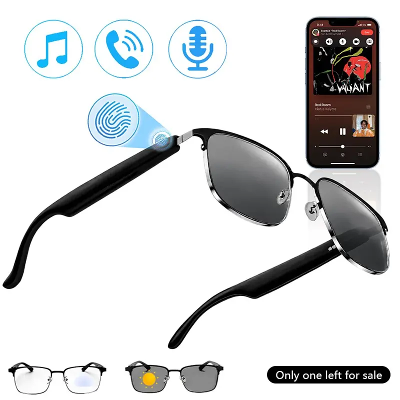 Smart Glasses, Open-Ear Bluetooth Audio, AI Voice Assistant, Photochromic Sunglasses, A Speaker, Microphone, and UV Blue Light Blocking, Allowing Users To Listen To Music and Make Phone Calls for Outdoor Sports Travel Cycling