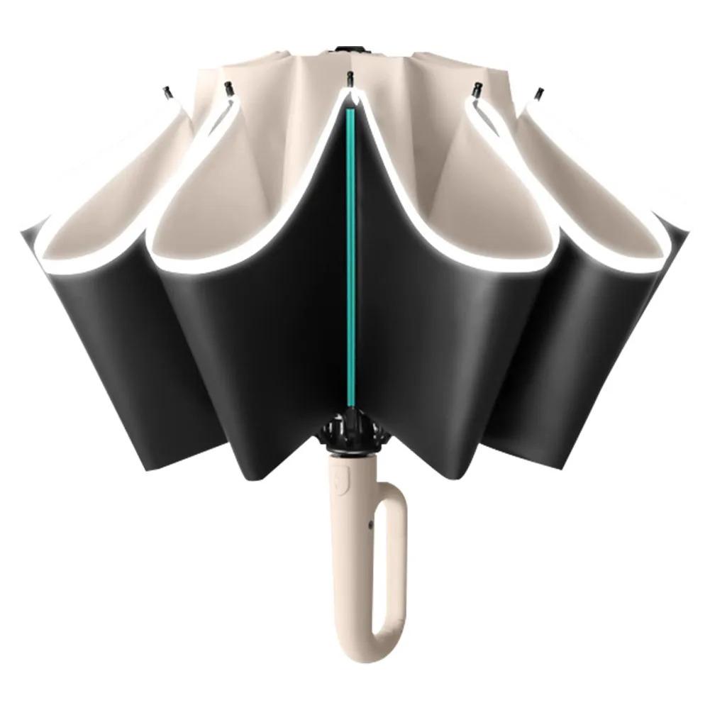 Large Folding Umbrella Automatic Open Close with Loop Handle for Rainy Days Outdoor Waterproof Steel Vinyl Unisex Green Compact Windproof