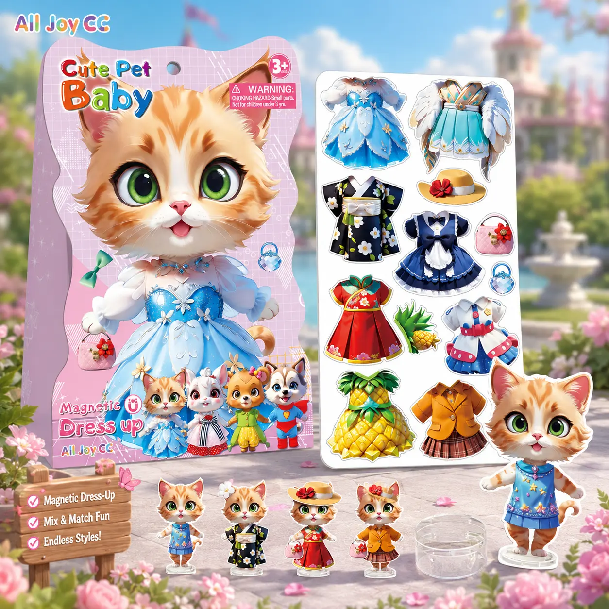 Cute Kitty Cat Magnetic Dress Up Dolls Animal Pet Pretend Play Set Strong Magnet DIY Art Craft Educational Toy Kids Travel Car Airplane Road Trip Essentials Quiet Sensory Activity Fine Motor Skills Birthday Gift Girls Ages 3 4 5 6 7 8 9 Stocking Stuffers