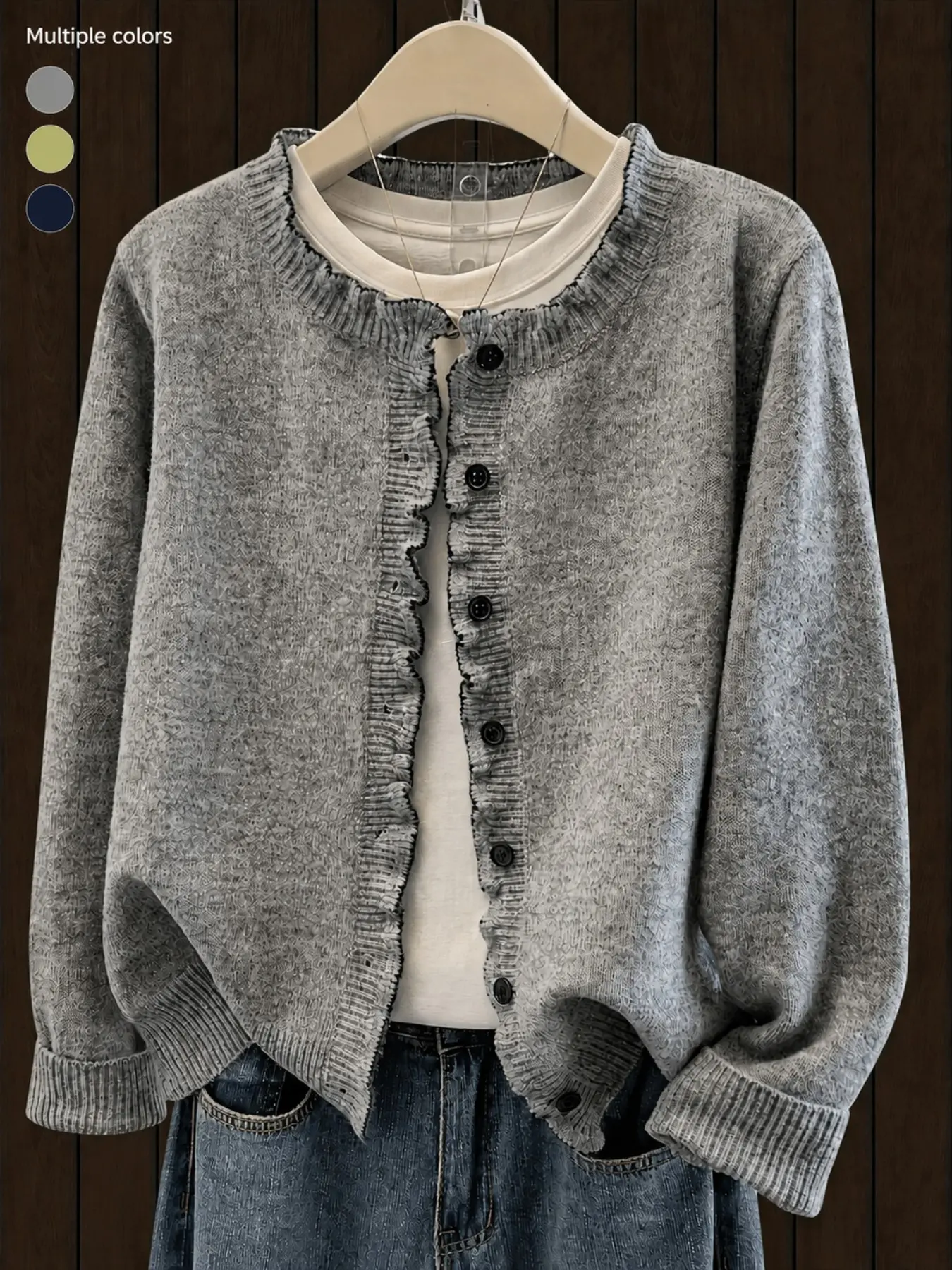 Women's Knit Cardigan with Button Front, Long Sleeve Casual Short Top, Fashionable and Versatile Fall & Winter Outerwear Sweater