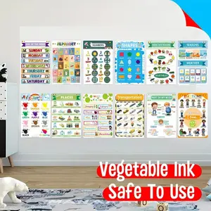 12 Classroom Posters in English, Montessori Education Art Prints, Ideal for Preschool and Elementary Teachers, Letter/number/shape Learning Decor, Neutral Tone