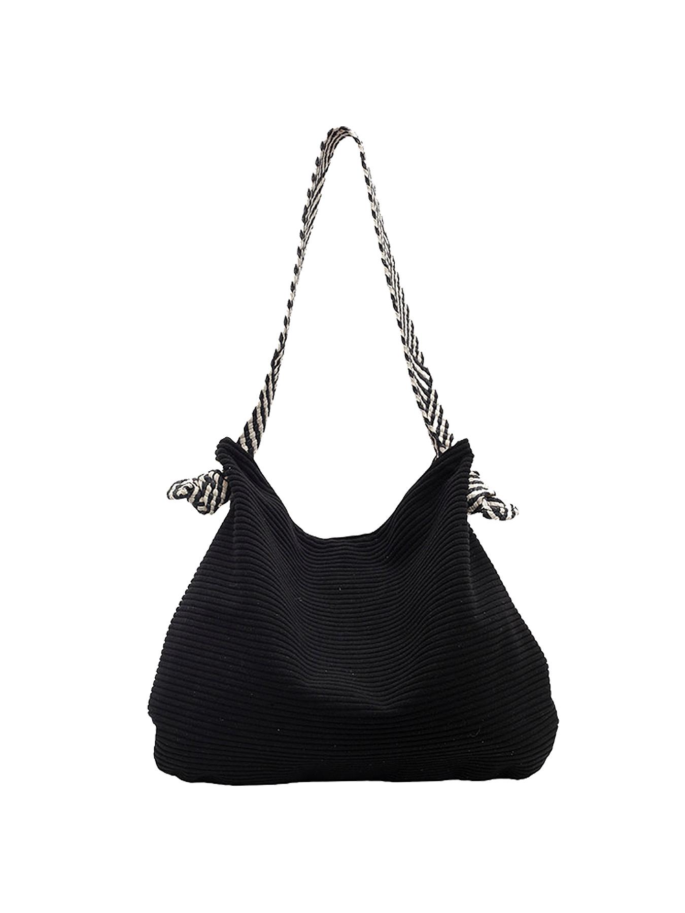 Tote shoulder underarm bag large capacity cloth bag crossbody commuter tote bag, with black and white striped wide shoulder strap, Casual lightweight bag, Crossbody shoulder bags, suitable for daily commuting office workers student party