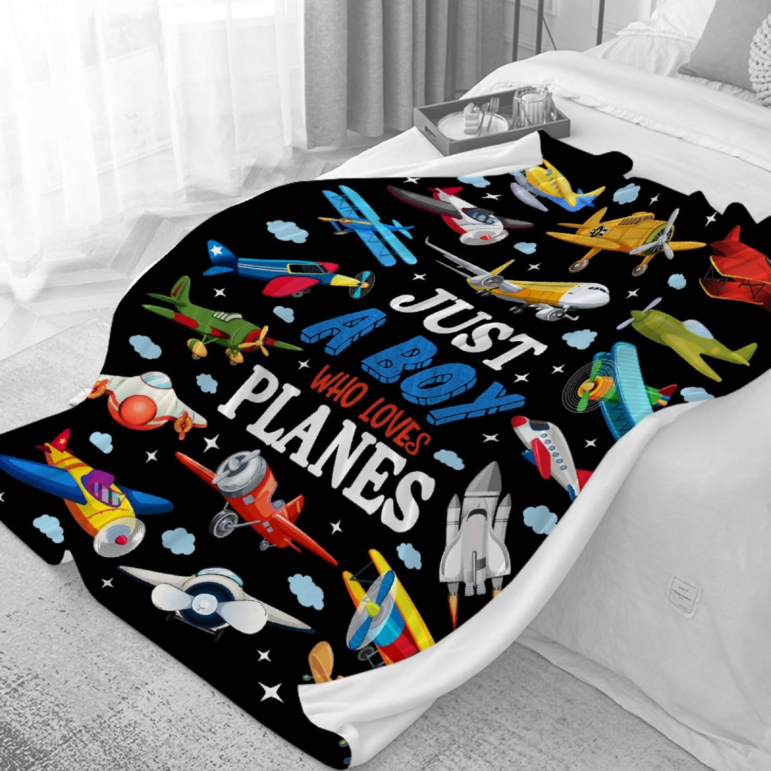 1pc Airplane Slogan Print Aviation Flight Blanket - A gift from a boy who loves airplanes. A soft, comfortable, lightweight flannel blanket perfect for sofa beds, travel, and naps. Suitable for both boys and girls who love airplanes.