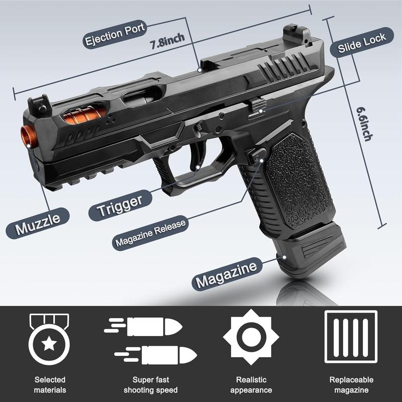 Automatic Shell Ejecting Toy Gun Pistol, Soft Bullet Toy Gun for Boys, Education Model Realistic Toy Pistol Shooting Game Toys Gifts Christmas Birthday for Kids 8+