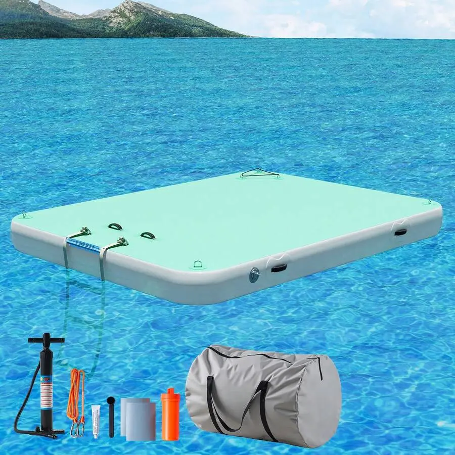 Non Inflatable Air Dock Platform, Floating Island Raft With Rope Ladder, 6FT 7FT 8FT 10FT 12FT