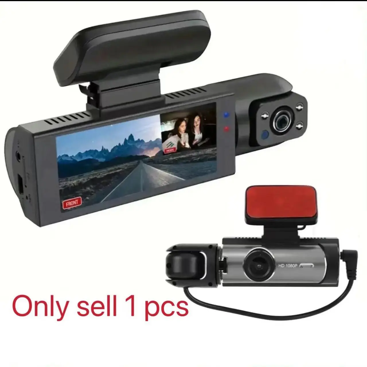 Car Dash Cam with 64GB SD Card, Wide Angle Dual Lens, Night Vision, 3.16-Inch IPS Screen, Plug-In Usage, Front & Rear Camera
