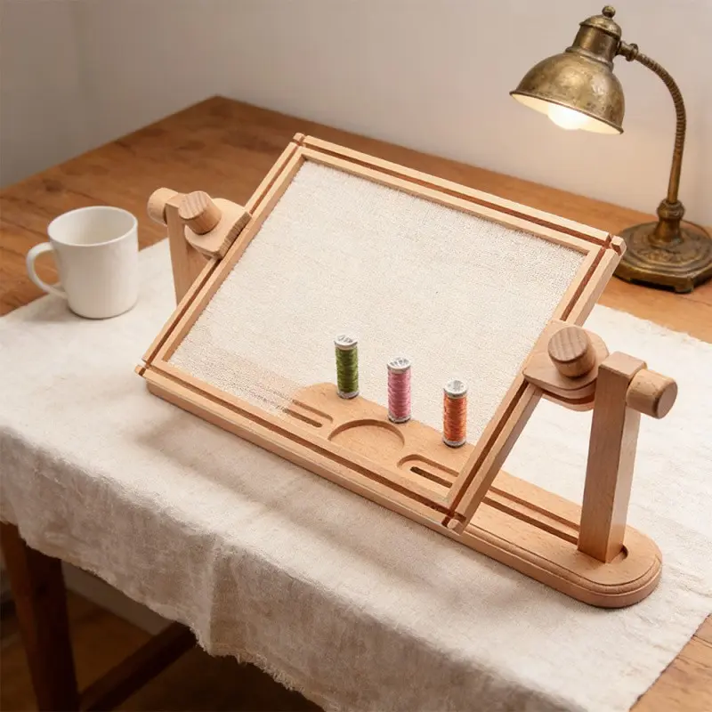 Multi-Functional Embroidery Frame with Beech Wood Stand, Embroidery Desktop Support, Thread Tension Clip and Cross Stitch Hoop, Suitable for Home Sewing, Suzhou Embroidery and DIY Crafts, Comes with Activity Manual
