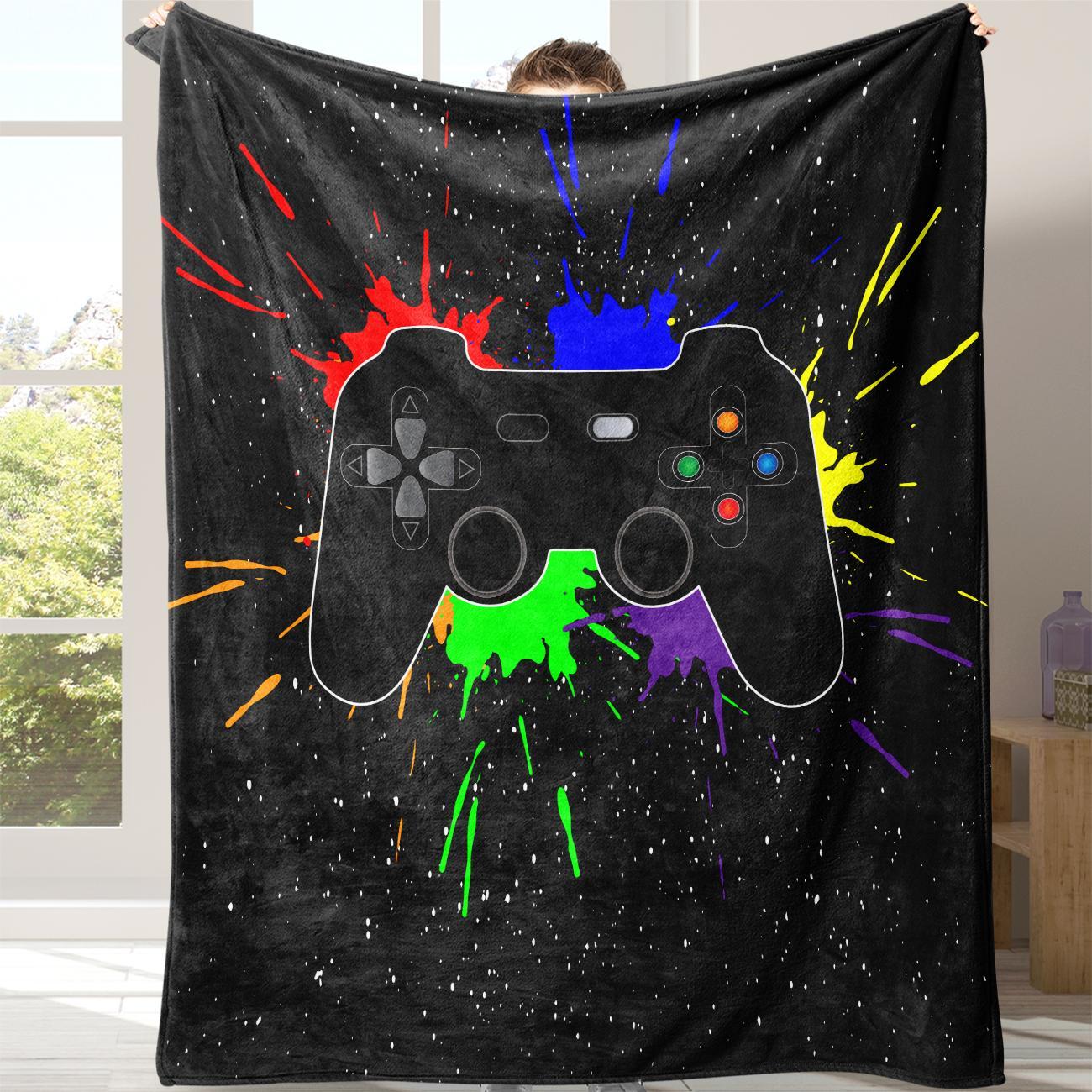 Game Controller Pattern Flannel Blanket with Storage Bag, 1 Count Soft Lightweight Breathable Comfortable Throw, Versatile Use Warm Cozy Lounging Napping Blanket for Home Office, Throw Blankets