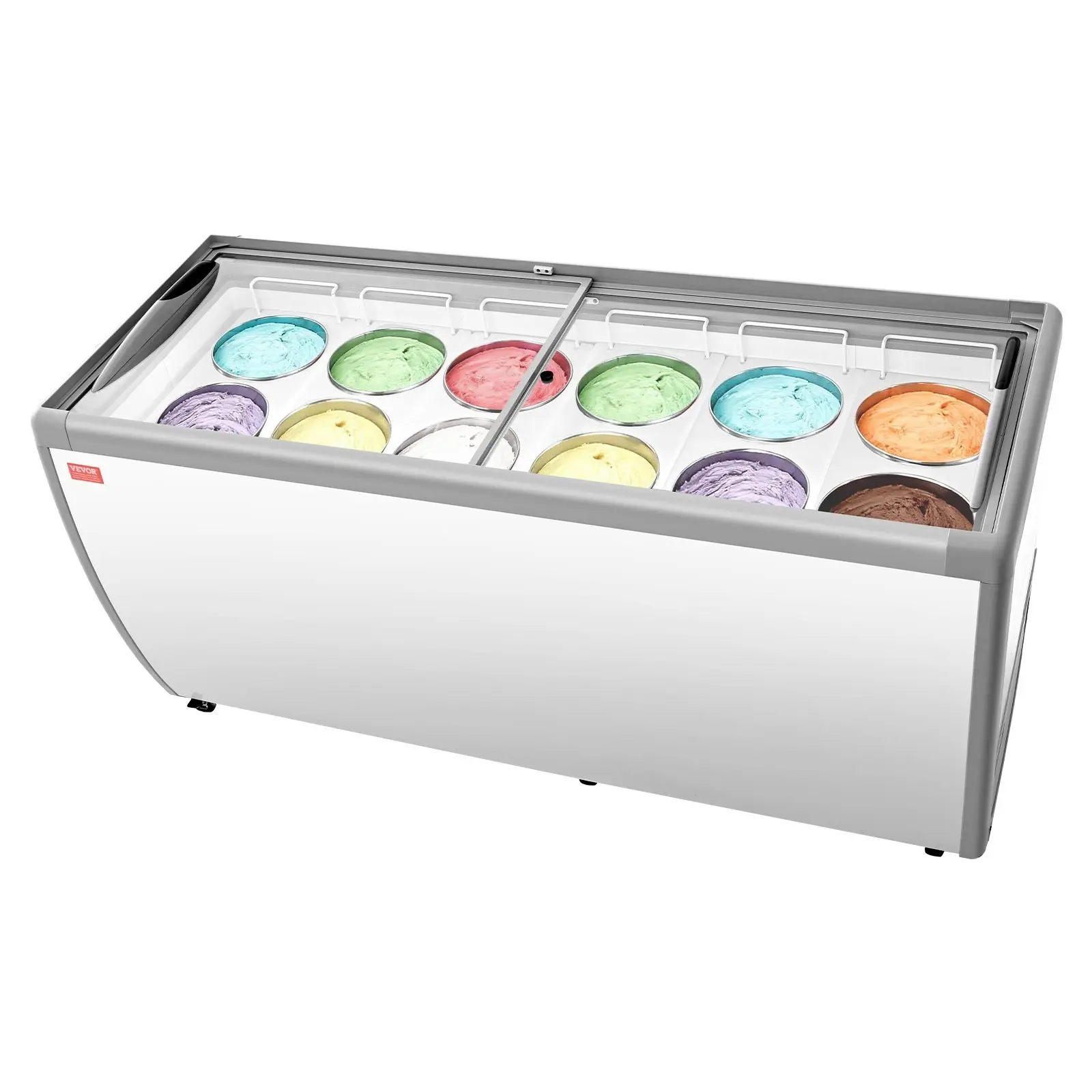 Commercial Ice Cream Display Case, 20 Cu. ft Chest Freezer, Restaurant Gelato Dipping Cabinet Top Deep Freezer with Locking Casters, Sliding Glass Door, LED Lighting, Hold 12 Ice Cream Tubs