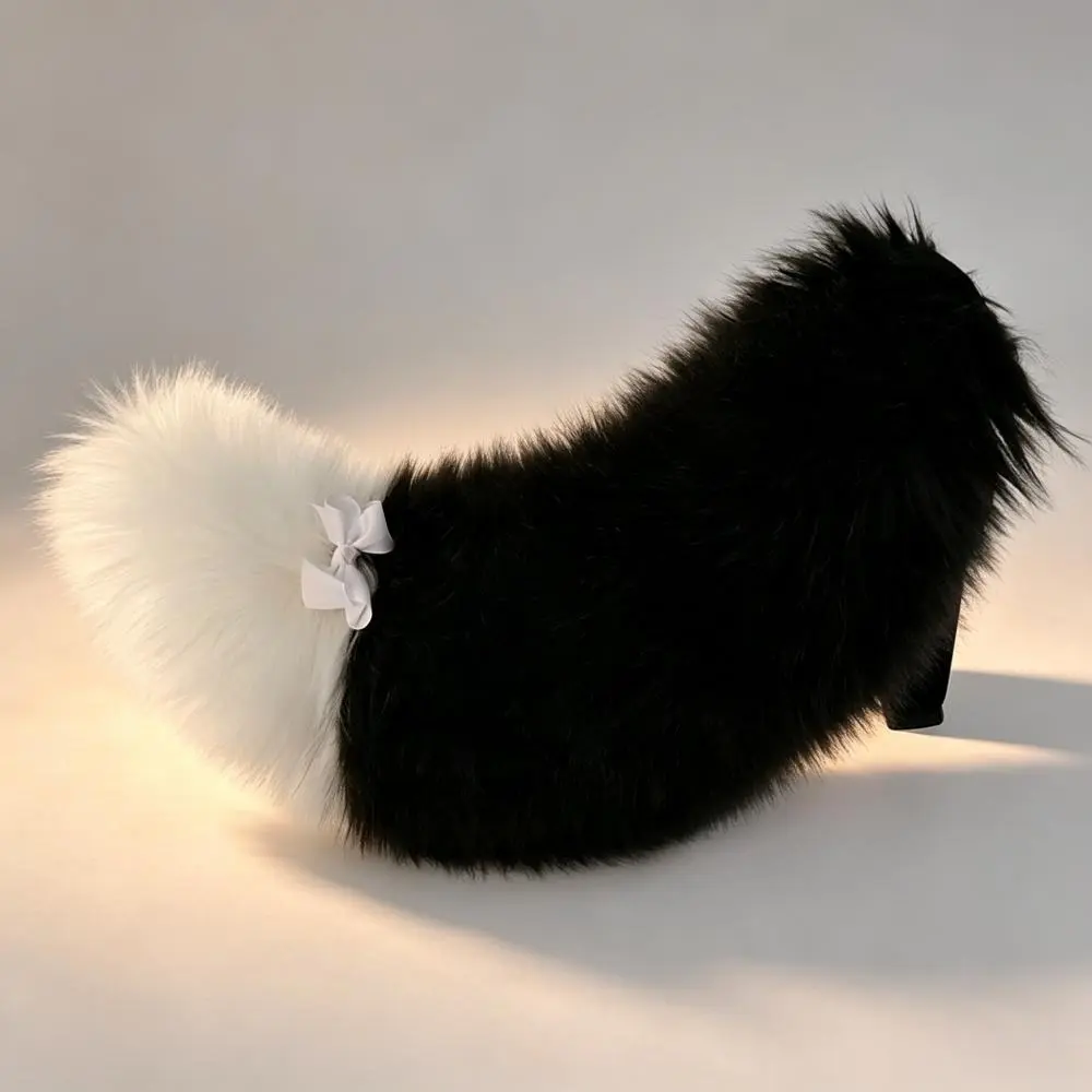 Cute Gradient Plush Cat Tail with Bows - Detachable Cosplay Costume Accessory for Halloween, Accessories for Women, Easy to Put On & Take Off, Anime Roleplay Gift