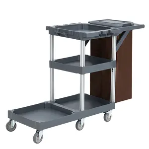 Heavy Duty Janitorial Cleaning Cart with 3 Shelves – Commercial Utility Cart with Wheels, Vinyl Bag, Cover, and Storage – Ideal for Hotels, Offices, Schools, Restaurants, Hospitals