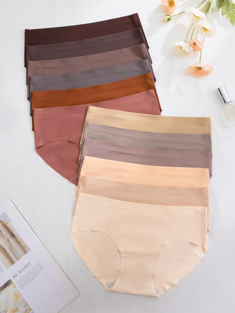 Women's Solid Color Panty, Seamless Knicker, Soft Comfy Breathable Underwear For Women Daily Wear