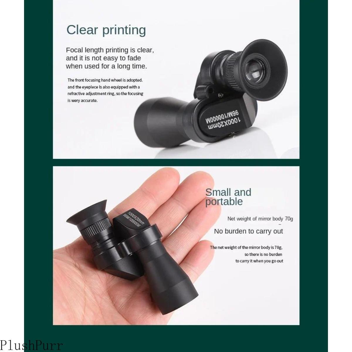 Portable High-Definition Monocular Telescope 1000x20mm with High Magnification Zoom Compact Scope for Hunting Camping Mountaineering Outdoor Fishing and Travel