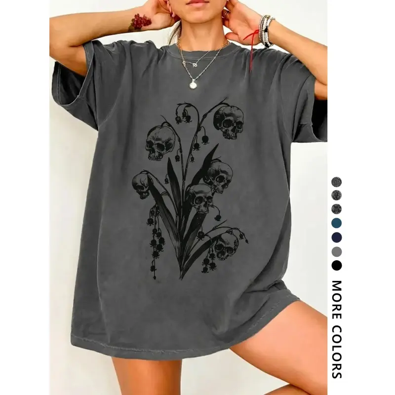 Women's Deep Casual Lady T-Shirt, Casual Comfy Tee, Simple Campus Style, Fashion Streetwear, Vintage Graphic Fitted Tee for All Seasons, Comfortable and Versatile Womenswear