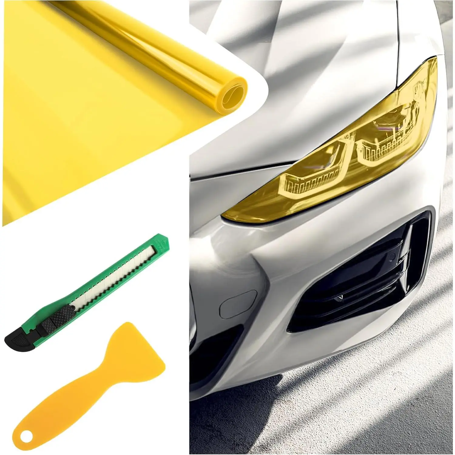 12× Inch  Headlight Tint Film,Self-Adhesive Tail Light Tint Film Kit with  & , Taillight Tints Films Automotive Exterior Accessories for  Fog (Yellow)