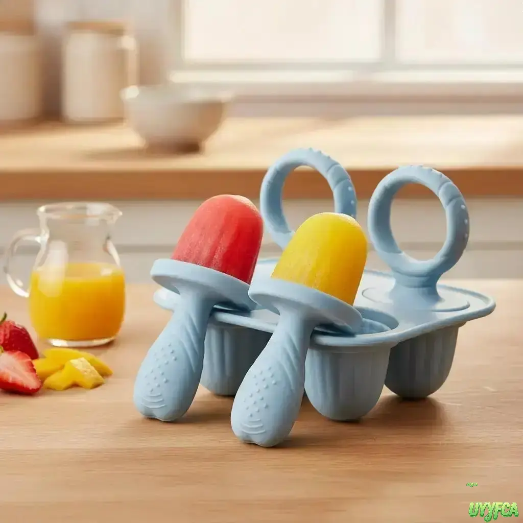 Mini Silicone Baby Popsicle Mold Set,Dual Easy Grip Handles, Soft Flexible Easy Release Teething Relief Ice Tray, Reusable Small Portion Frozen Treat Mold for Baby Led Weaning Homemade Puree Breastmilk Summer Toddler Snack New Mom Gift