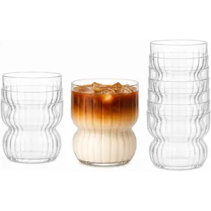40 Pack Disposable  Glasses 12 oz Stemless Plastic Cups - Shatterproof   Recyclable Ribbed  Cups for  Wedding Party Birthday - Unbreakable Drinkware
