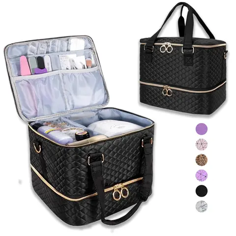 Nail Polish Organizer Bag Holds 42 Bottles Nail Polish & Nail Lamp, Gel Nail Polish Organizers and Storage box for Nail Tech, Nail Kit Supplies Organizer Case Cosmetic Bags