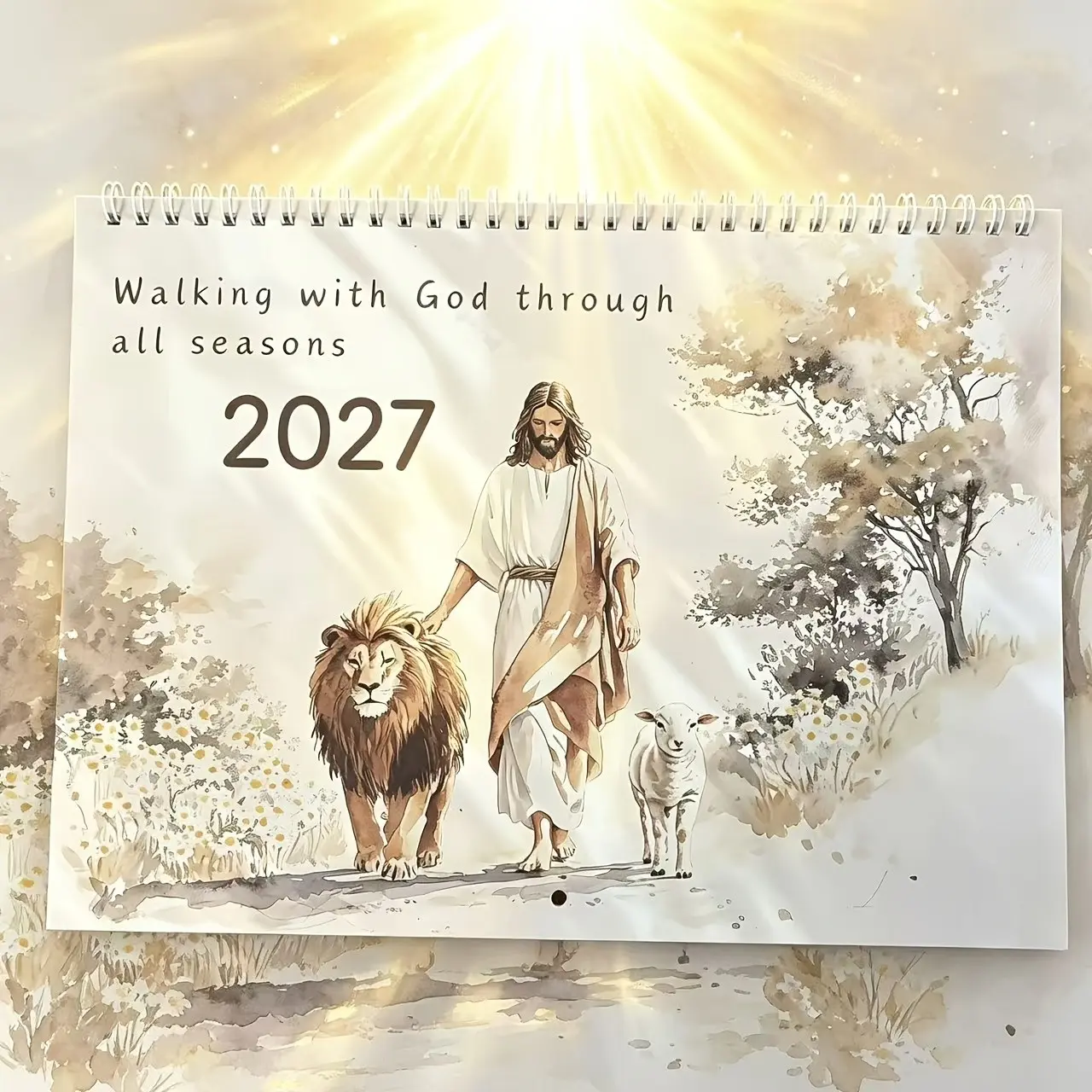 2027 Christ Theme Watercolor Wall Calendar, Bible Verses Inspirational Quotes, Faith Healing Watercolor Illustrations, Home Decor Monthly Calendar