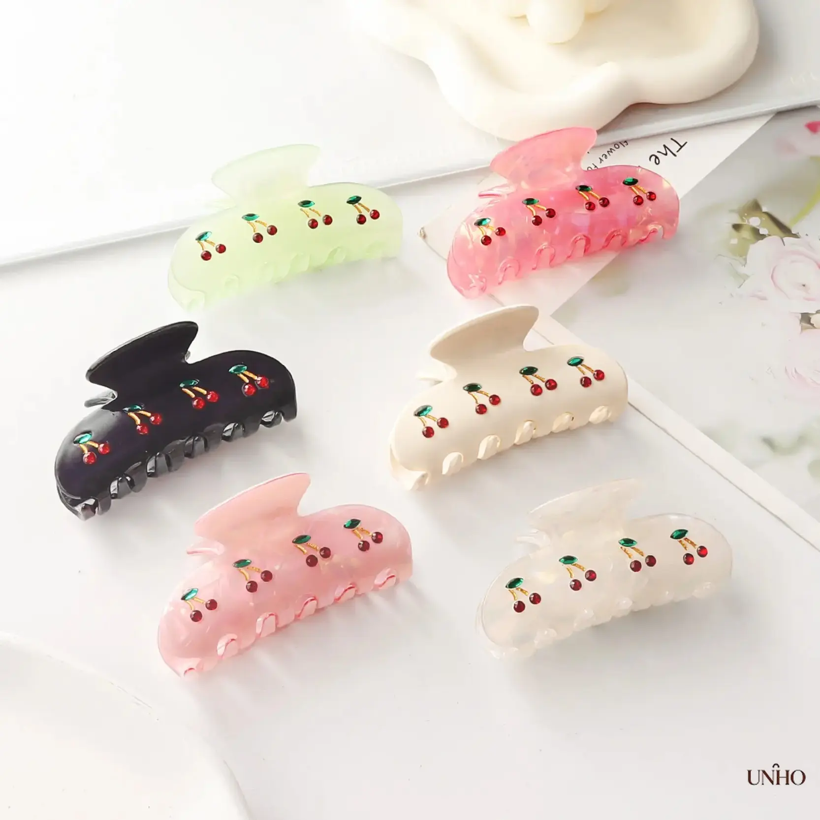 Cute Cherry Decor Transparent Pastel Acrylic Shark Hair Claw Clips For Women, Sweet Coquette Aesthetic Hair Barrettes With Firm Spring Grip, Lightweight Clear Fruit Themed Ornaments Perfect For Half Up Hairstyles Low Buns Daily Casual Outfits And Soft Gir