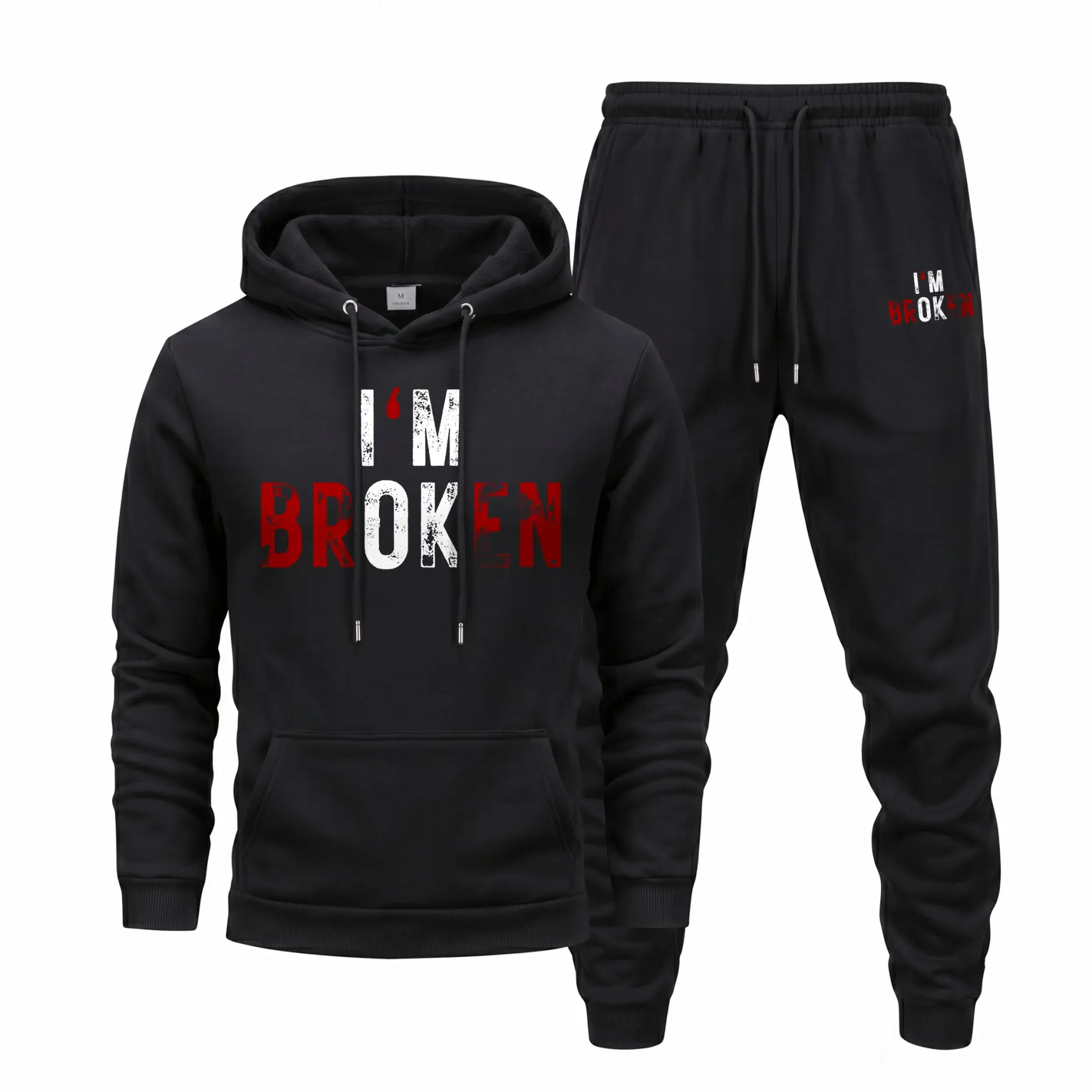 Men's Letter Print Tracksuit, 2-Piece Minimalist Hoodie and Sweatpants Set in Soft Polyester, Casual Loose-Fit Joggers for Daily Streetwear, Menswear, Breathable, Fabric, Sports Clothes