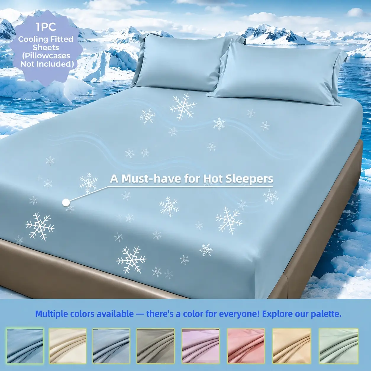 Cooling Bed Sheet for Hot Sleepers, Summer Breathable Mattress Protector with 360° Elastic - Cooling Fabric, 9 Colors, Anti-Wrinkle Fade & Shrink, Machine Washable