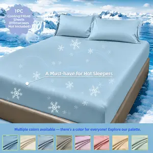 Cooling Bed Sheet for Hot Sleepers, Summer Breathable Mattress Protector with 360° Elastic - Cooling Fabric, 9 Colors, Anti-Wrinkle Fade & Shrink, Machine Washable