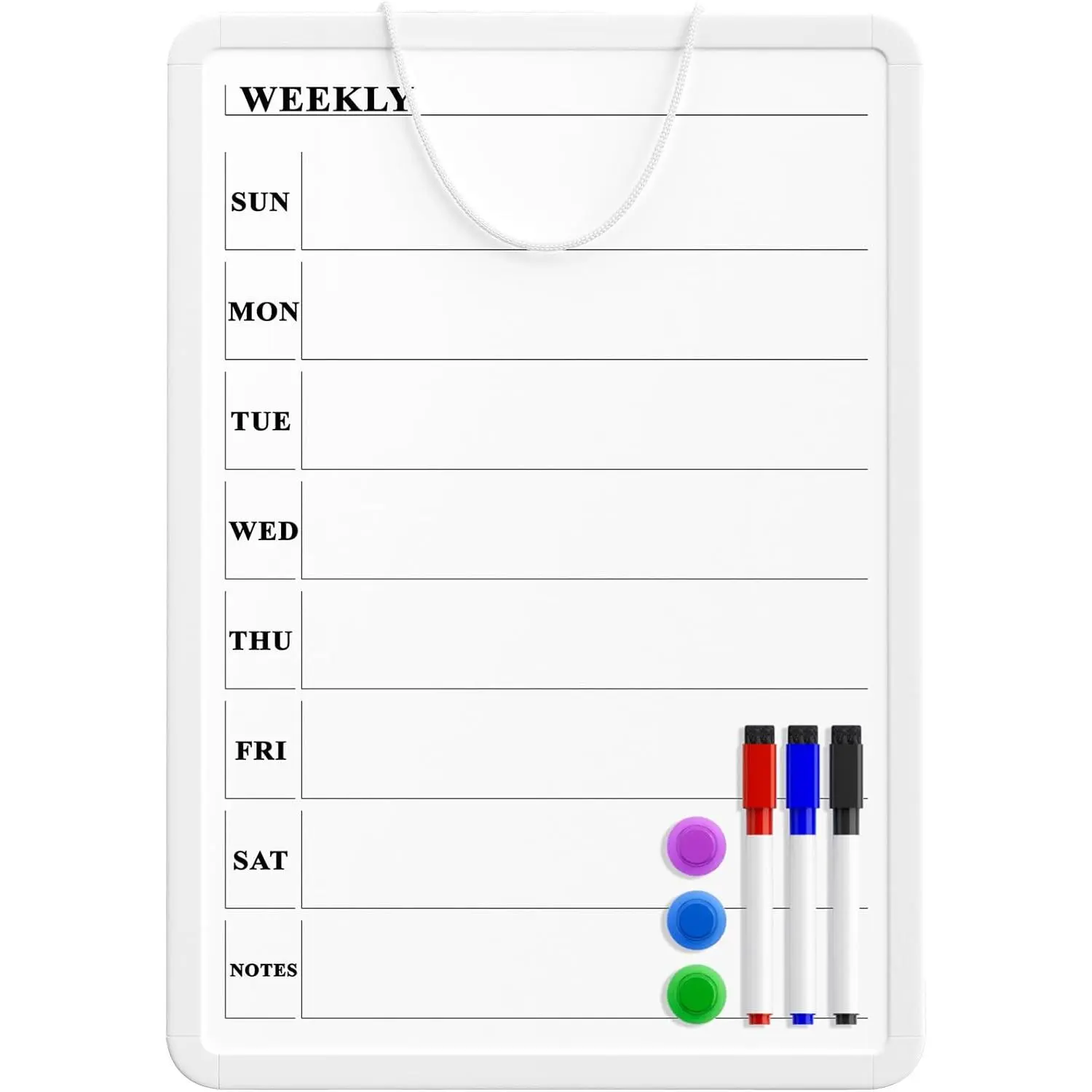 Weekly Dry Erase Calendar Board, 11" x 17"  Whiteboard | Double-Sided Wall Planner: Weekly Calendar   Side, Blank Whiteboard  The Other, Includes 3 Color Markers and