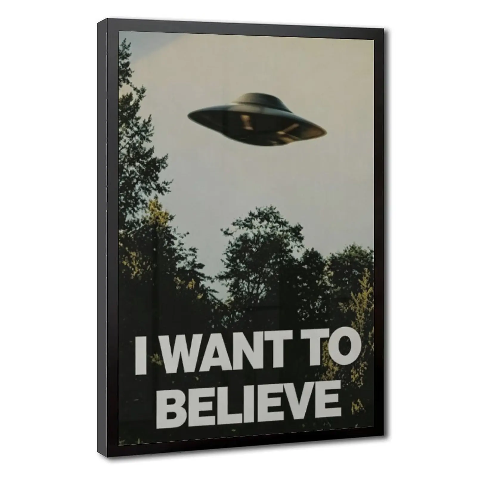 UFO Poster Canvas Wall Art, I Want To Believe Vintage Alien Artwork, Retro Sci Fi Space Print, Mystery Wall Decor for Bedroom, Gaming Room, Man Cave, Office