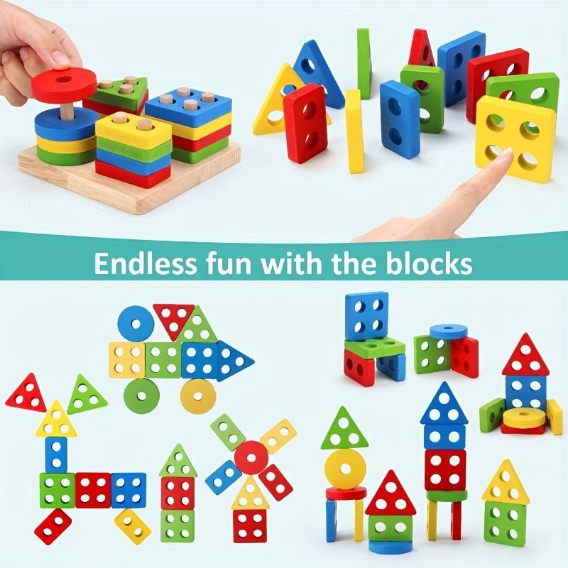Wooden Montessori Toy Set, Wooden Block, Stacking Blocks, Early Education Kit for Kids, Cognitive & Music Learning, Teaching Aids, Christmas Gift, Unisex