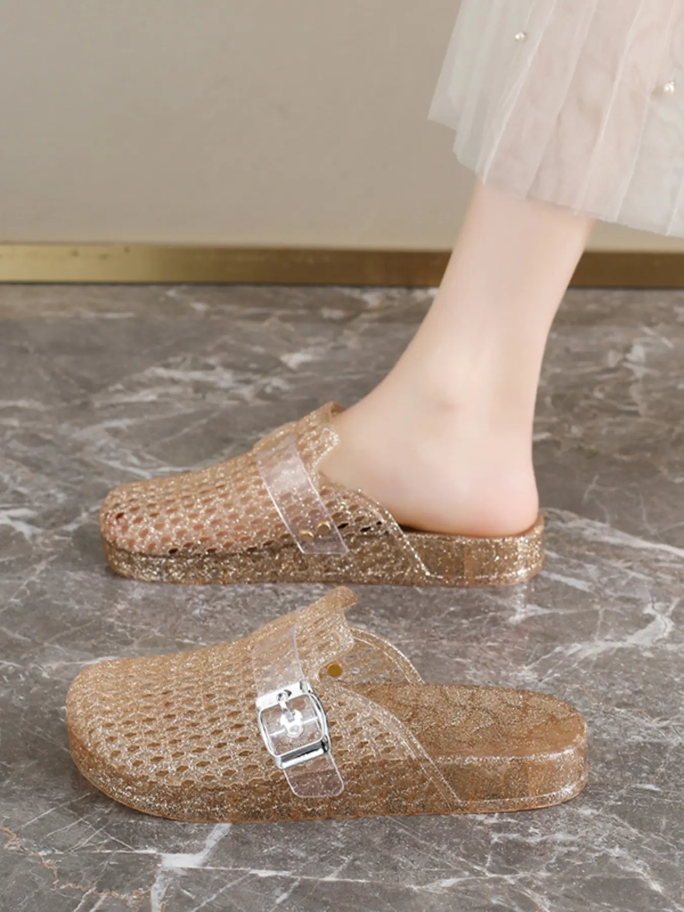 Women's Transparent Toe Slippers, Fashionable Summer Open-Toe Sandals, Comfortable Low-Heel Casual Footwear for Women