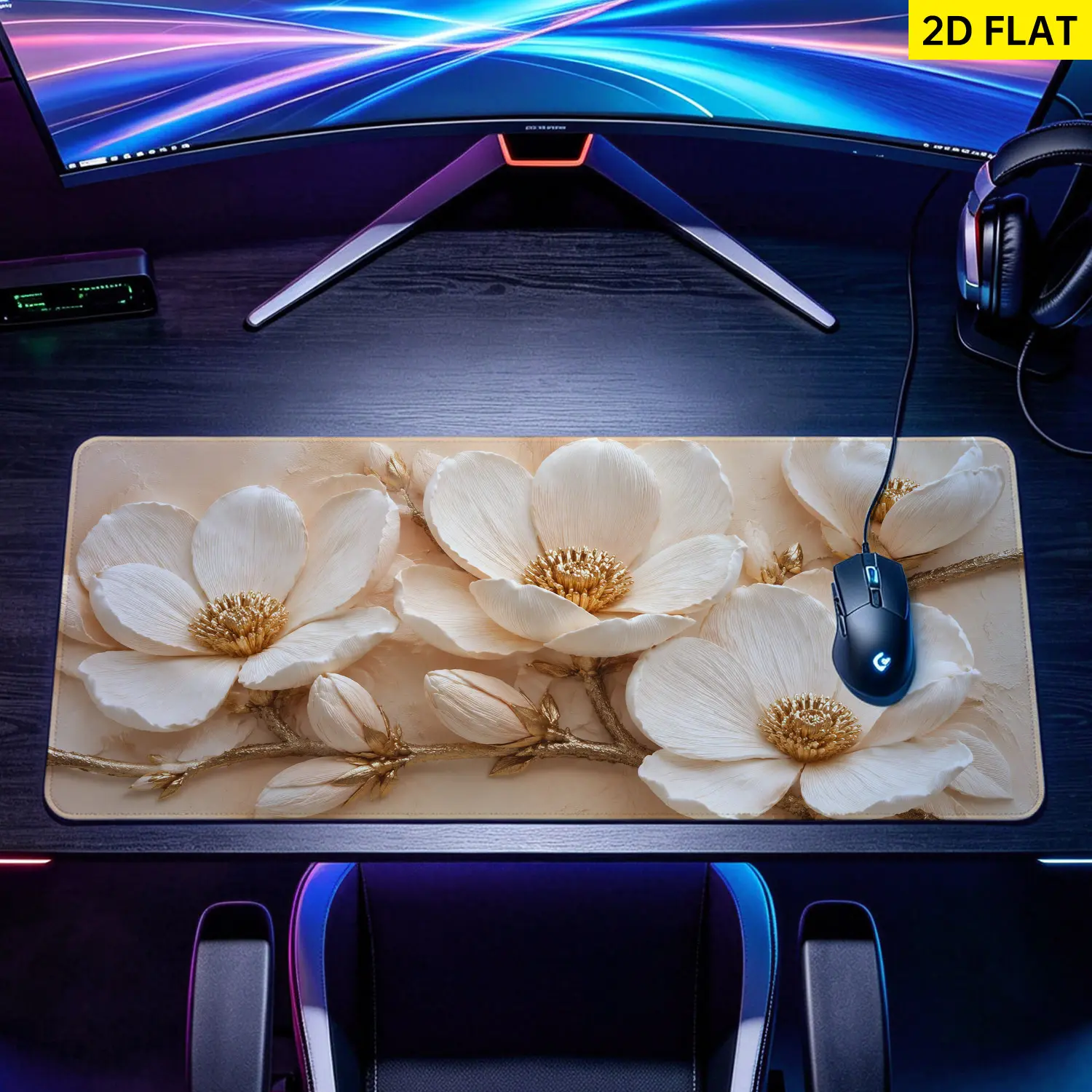 Extra Large elegant beige magnolia flower Mouse Pad,Non Slip Rubber Pad,Desktop Decoration Drotection Pad,Washable,Lock Edge Multi Size,Premium Multipurpose Mousepad For Home,Office,Gift for Family and Friends