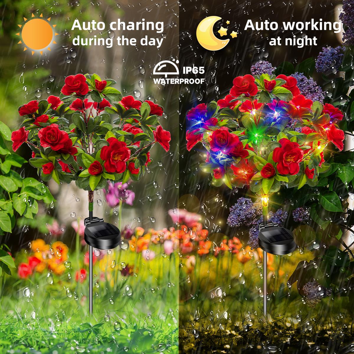 EVEDIOR 4-Pack Solar Lights for Mothers Waterproof Azalea Flower Outdoor Garden Decorations Independence Day Solar-Powered Easy Install