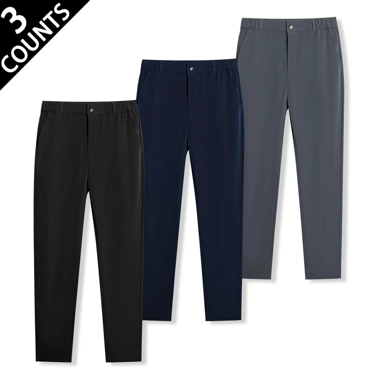 Men's Casual Chic Plain Straight Leg Pants, Breathable Polyester Trousers with an Adjustable Drawstring Waist for Daily Commuting and Street Wear, Menswear, Adjustable Waist, Solid Colors