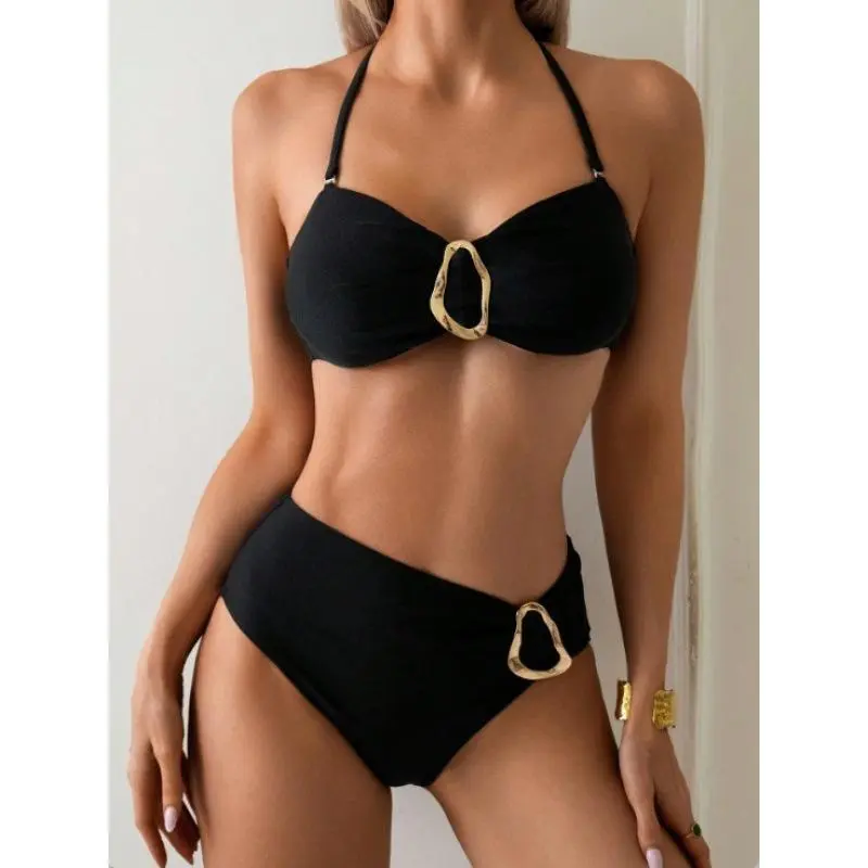2026 Sexy Solid Color Bikini Women's Swimsuit Strapless Swimwear Pure Color Separate Design Swimsuit
