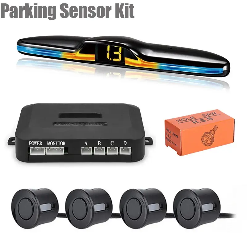 Car LED Parking Sensor Kit with 4 Radar Accurate Digital Display, Backlight Monitor, Obstacle Distance Alarm, Backup Detector Assistant