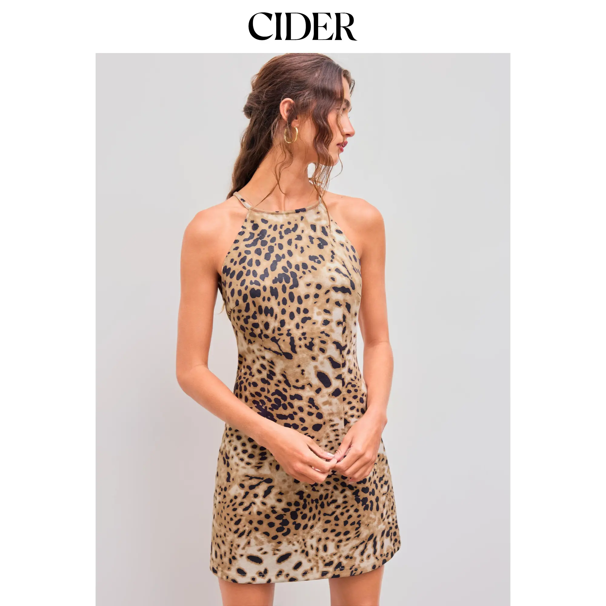 Cider [size 0-26] Suede Boat Neckline Leopard Zipper Mini Dress SummerFinds